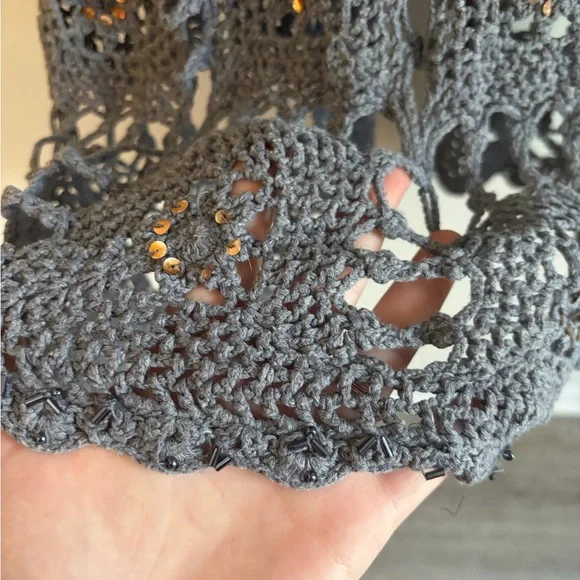 Boston Proper Blue/Gray Sequin Crochet Longline Cardigan (S) Fairy Grunge FLAWS - Picture 16 of 17